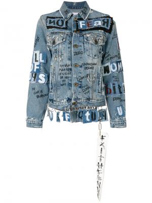 Джинсовая куртка с отделкой в стиле граффити Faith Connexion. Цвет: синий
