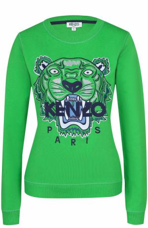Хлопковый свитшот с контрастной надписью и логотипом бренда Kenzo. Цвет: зеленый