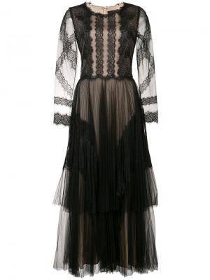 Кружевное платье с вышивкой Marchesa Notte. Цвет: чёрный