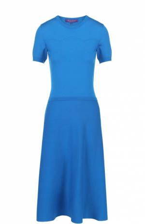 Приталенное платье-миди с укороченным рукавом Ralph Lauren. Цвет: синий