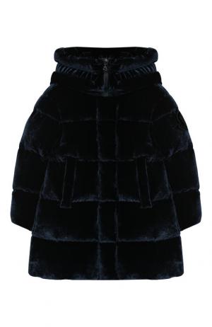Пуховое пальто с текстильной отделкой и капюшоном Moncler Enfant. Цвет: синий