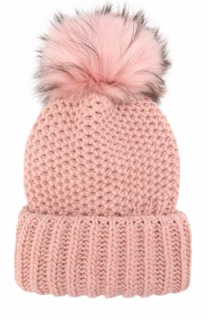 Кашемировая шапка фактурной вязки с меховым помпоном Inverni. Цвет: розовый
