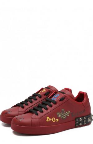 Кожаные кеды Portofino на шнуровке Dolce & Gabbana. Цвет: красный