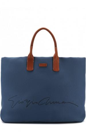 Текстильная дорожная сумка с плечевым ремнем Giorgio Armani. Цвет: синий