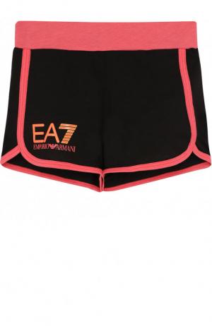Хлопковые шорты с контрастной отделкой Ea 7. Цвет: черный