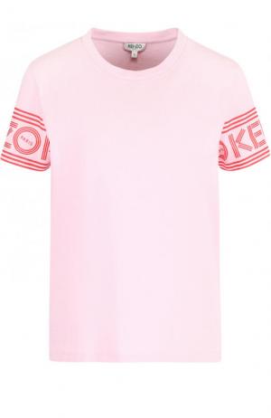 Хлопковая футболка с круглым вырезом и логотипом бренда Kenzo. Цвет: розовый