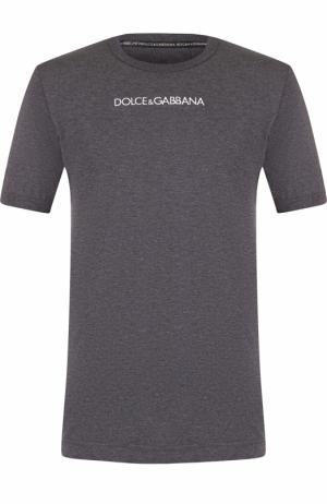 Хлопковая футболка с логотипом бренда Dolce & Gabbana. Цвет: серый