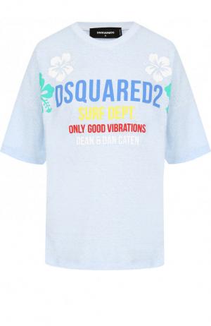 Хлопковая футболка свободного кроя с контрастной надписью Dsquared2. Цвет: голубой