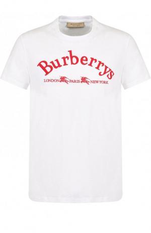 Хлопковая футболка с принтом Burberry. Цвет: белый
