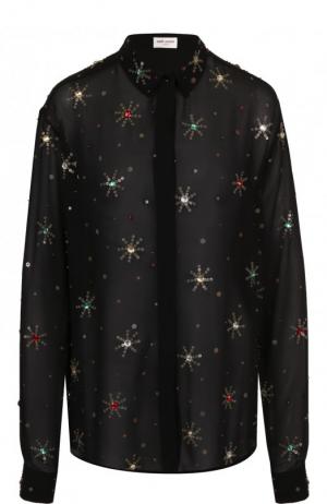 Шелковая блуза с декоративной отделкой Saint Laurent. Цвет: черный