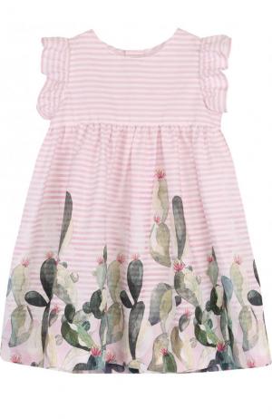 Хлопковое платье свободного кроя с принтом Il Gufo. Цвет: розовый