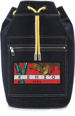 Рюкзак из денима с внешним карманом на молнии Kenzo. Цвет: синий