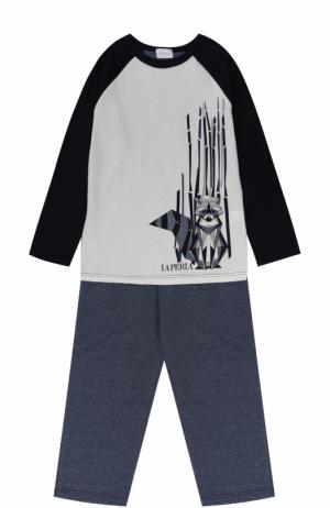 Хлопковая пижама с принтом La Perla. Цвет: разноцветный