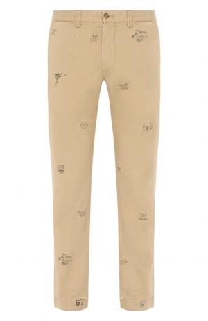 Хлопковые брюки прямого кроя Polo Ralph Lauren. Цвет: бежевый