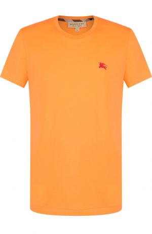 Хлопковая футболка с круглым вырезом Burberry. Цвет: оранжевый