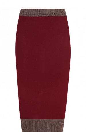 Вязаная юбка-миди из смеси шерсти и хлопка Victoria Beckham. Цвет: бордовый