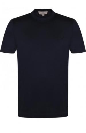 Хлопковая футболка с круглым вырезом Canali. Цвет: темно-синий