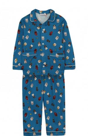Хлопковая пижама с принтом Dolce & Gabbana. Цвет: синий