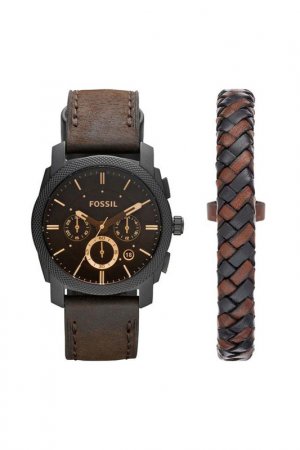 Часы и мужской браслет FOSSIL. Цвет: коричневый
