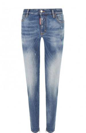 Укороченные джинсы-скинни с потертостями Dsquared2. Цвет: голубой