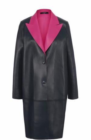 Кожаное пальто с контрастными лацканами Lanvin. Цвет: темно-синий