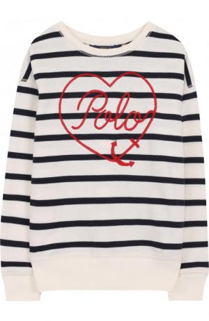 Хлопковый свитшот в полоску с контрастной вышивкой Polo Ralph Lauren. Цвет: разноцветный