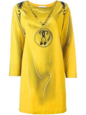 Платье с принтом рюкзака Moschino. Цвет: жёлтый и оранжевый