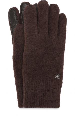 Шерстяные перчатки с кожаной отделкой Roeckl. Цвет: темно-коричневый