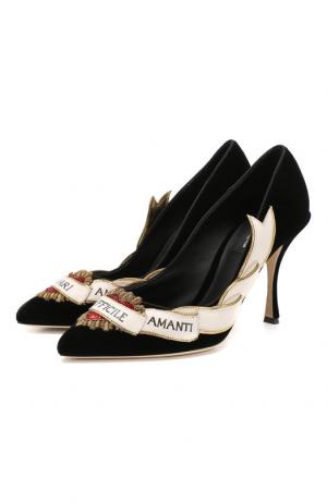Бархатные туфли Lori с отделкой Dolce & Gabbana. Цвет: черный
