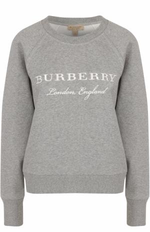 Свитшот с вышитым логотипом бренда Burberry. Цвет: серый