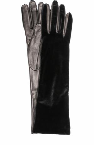Удлиненные кожаные перчатки с бархатной отделкой Armani Collezioni. Цвет: черный