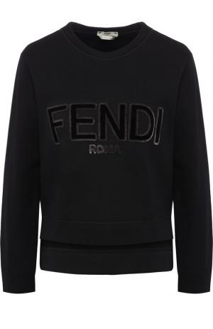 Хлопковый пуловер с круглым вырезом и логотипом бренда Fendi. Цвет: черный