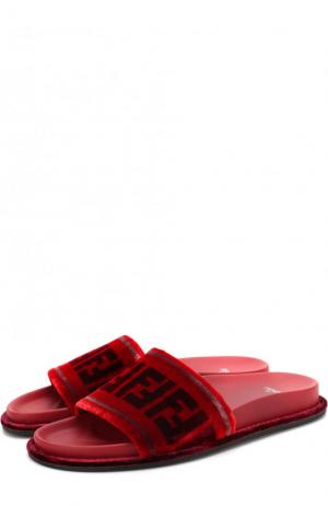 Текстильные шлепанцы с логотипом бренда Fendi. Цвет: красный
