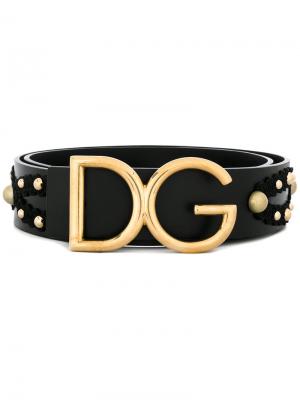 Ремень с пряжкой логотипом и заклепками Dolce & Gabbana. Цвет: чёрный