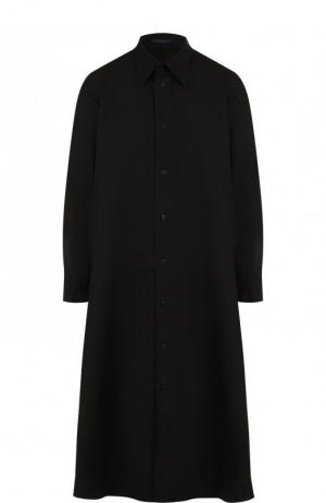 Однотонное платье-рубашка из хлопка Yohji Yamamoto. Цвет: черный