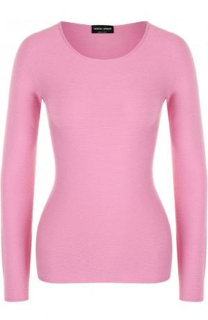 Приталенный пуловер с круглым вырезом и длинным рукавом Giorgio Armani. Цвет: розовый