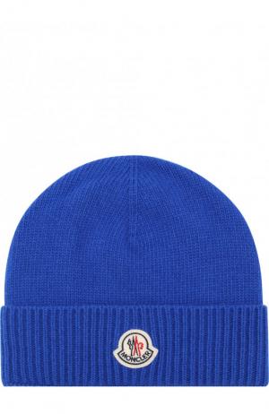 Шерстяная шапка с логотипом бренда Moncler. Цвет: синий