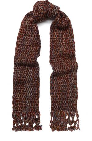 Кашемировый шарф фактурной вязки с бахромой Loro Piana. Цвет: бордовый