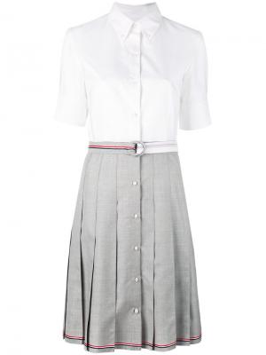 Плиссированное платье-рубашка Thom Browne. Цвет: белый