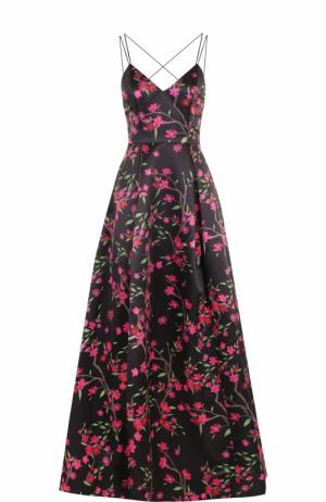 Приталенное платье-макси с открытой спиной и цветочным принтом Alice + Olivia. Цвет: черный