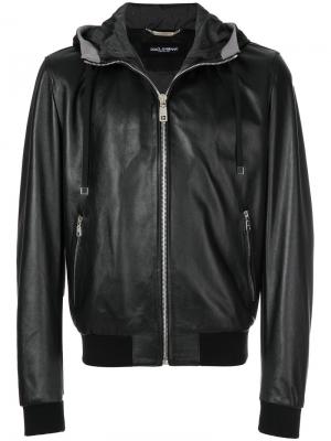 Кожаная куртка с капюшоном Dolce & Gabbana. Цвет: чёрный