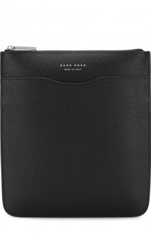 Кожаная сумка-планшет на молнии BOSS. Цвет: черный