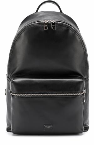 Кожаный рюкзак Vulcano с внешним карманом на молнии Dolce & Gabbana. Цвет: черный