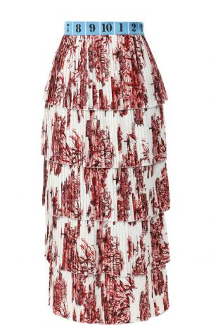 Плиссированная юбка-миди с оборками и принтом Stella Jean. Цвет: разноцветный
