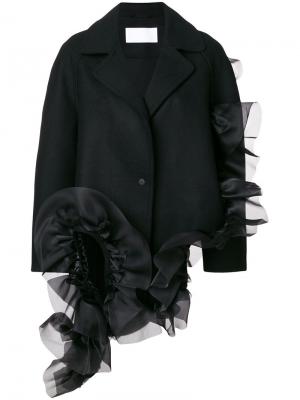 Асимметричное пальто с оборками Roberts Wood. Цвет: чёрный