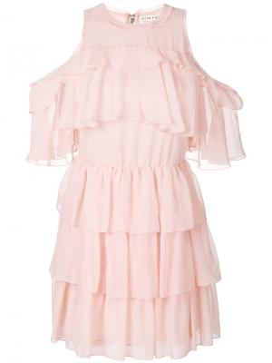 Платье с открытыми плечами и оборками Alice+Olivia. Цвет: розовый и фиолетовый