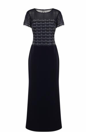 Приталенное платье-макси с коротким рукавом St. John. Цвет: темно-синий