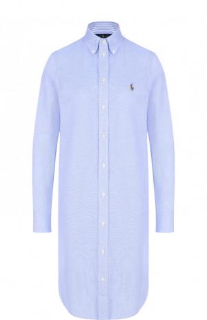 Хлопковое платье-рубашка с вышитым логотипом бренда Polo Ralph Lauren. Цвет: синий