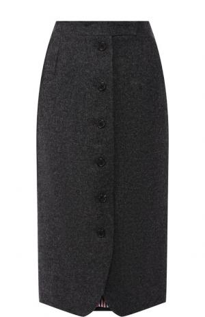 Шерстяная юбка-миди на пуговицах Thom Browne. Цвет: серый