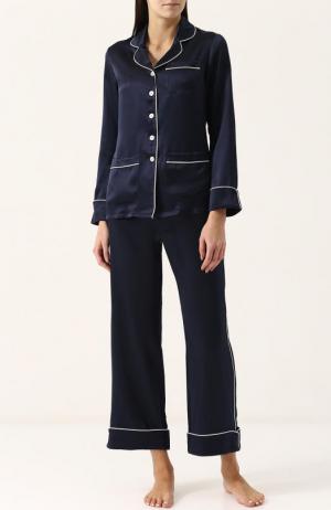 Шелковая пижама с контрастной отделкой Olivia Von Halle. Цвет: синий